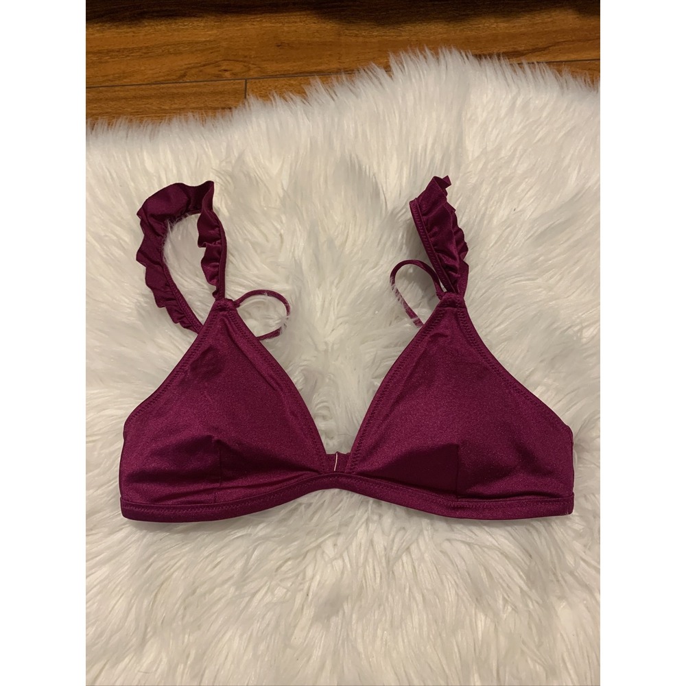 victoria secret pink sexy small bikini top swimming suit fancy purple ruffled wo
